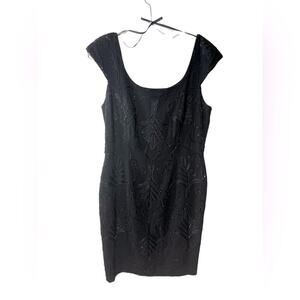 CARMEN MARC VALVO EUC Black Sequin Embroidered dress with cap sleeves Size 10